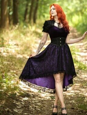 Gothic Renaissace High-Low Lace Skirt Elastic Waist Swing Retro Skirt Med Nwt